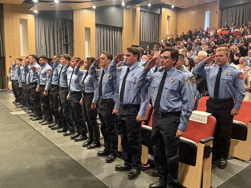Twenty cadets graduated from the Career in a Year Fire Academy, a partnership between Wake Tech and Wake County, on June 18, 2025.