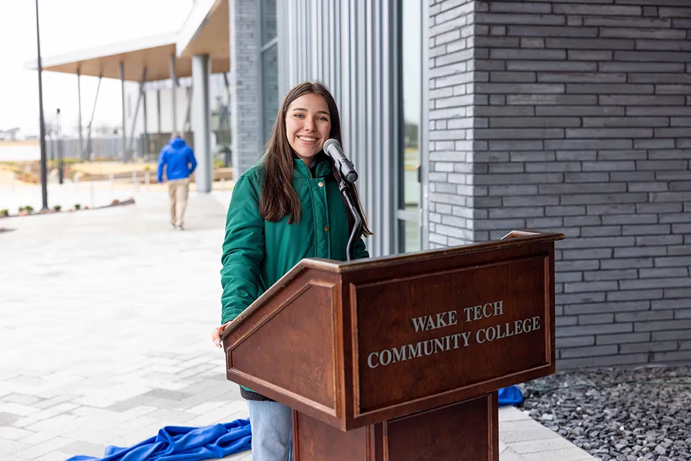 Wake Tech student Valentina Pascoe looks forward to taking a bus to Wake Tech East for classes.