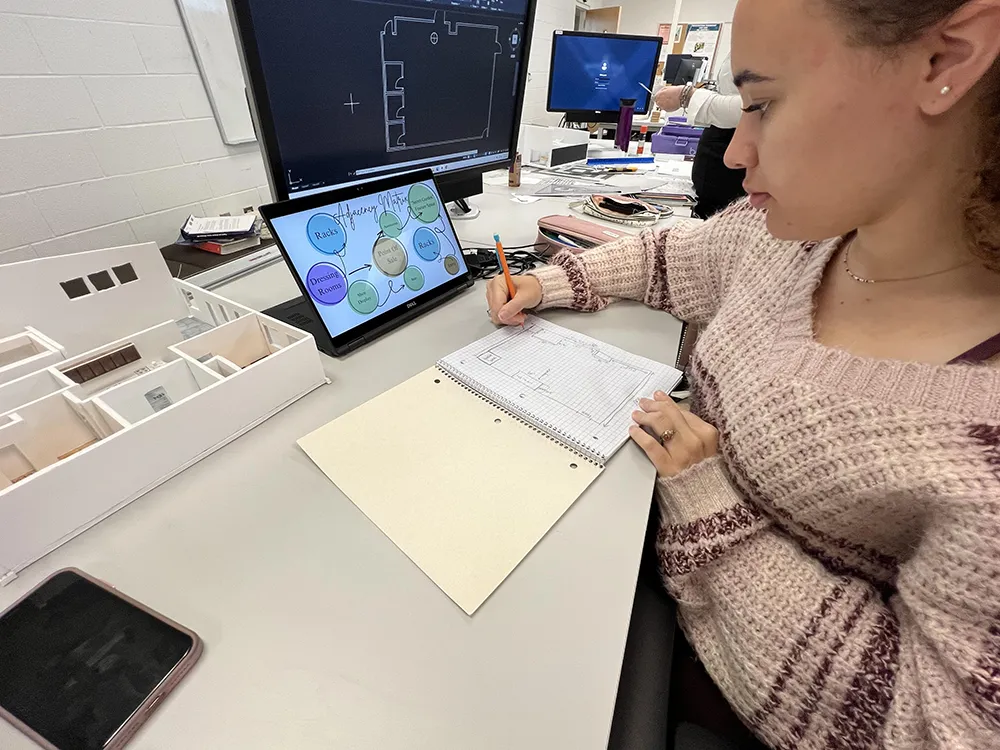 Interior Design students work on plans for a Wake County nonprofit.