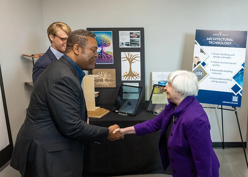 U.S. Treasury Secretary Janet Yellen learns about Wake Tech's Architectural Technology program during a visit to the college.