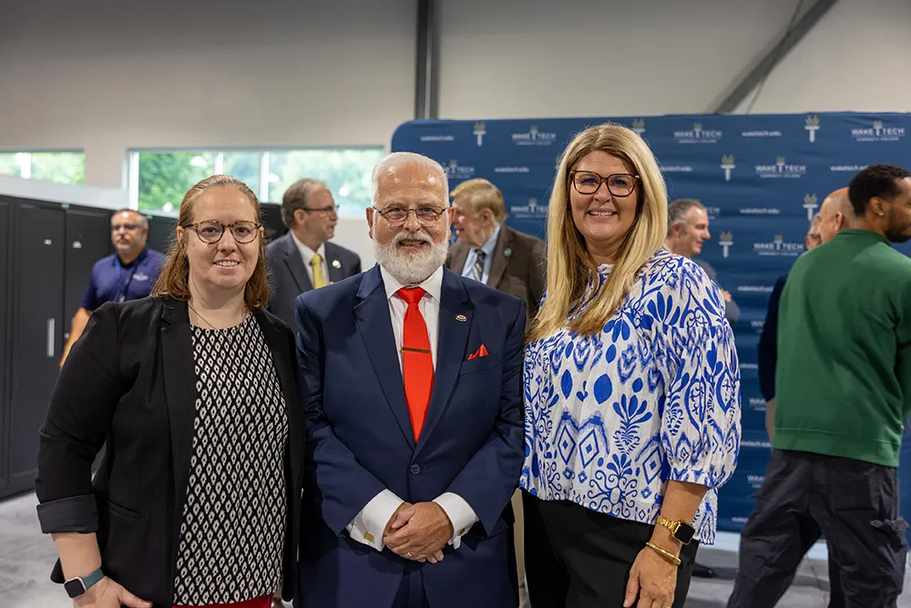 Wake Tech and North Carolina Association of Broadcasters officials pose for a photo after announcing the NCAB Broadcast Technology Academy to train radio engineers at the college.
