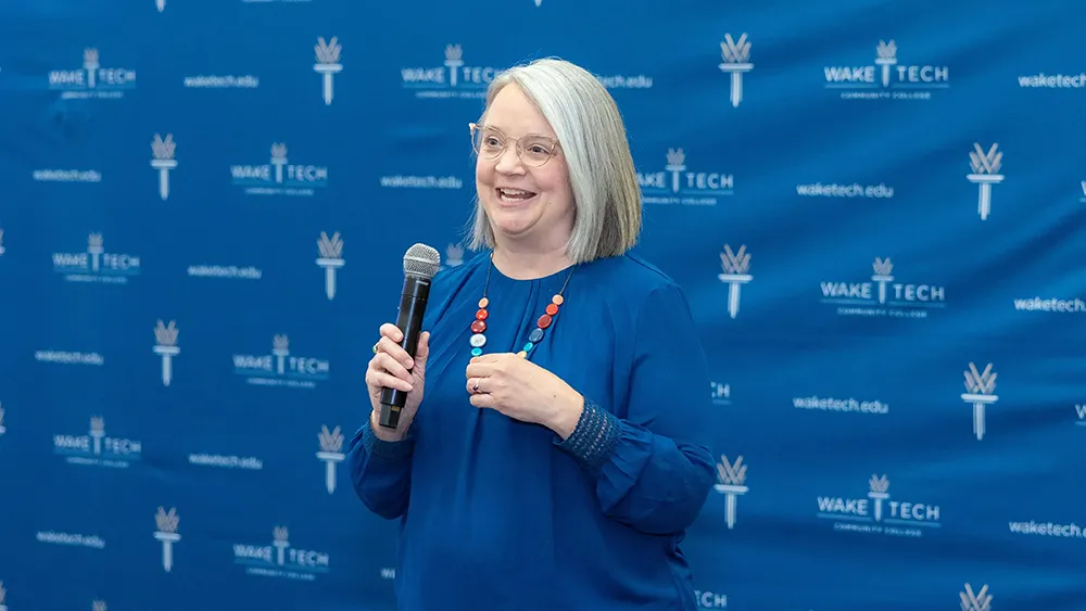 Gabby McCutchen, provost of Arts & Sciences and Scott Northern Wake Campus, speaks at the START Showcase.