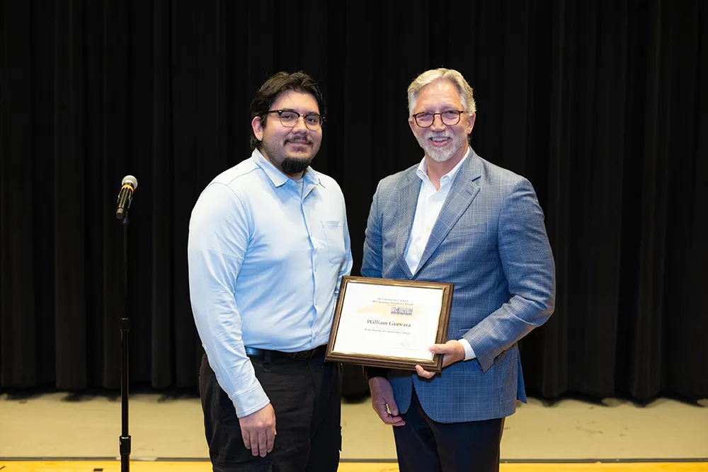 Wake Tech President Dr. Scott Ralls with William Guevara, the 2025 Dwight O. Ryan Outstanding Student of the Year.