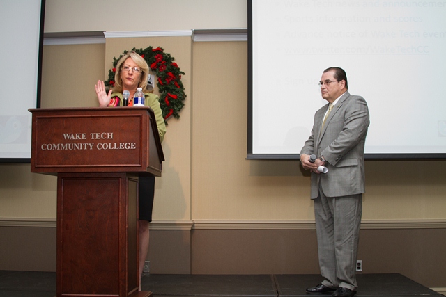 Virginia Parker, Associate Executive Director Wake Tech Foundation; Dr. Stephen Scott, WTCC President