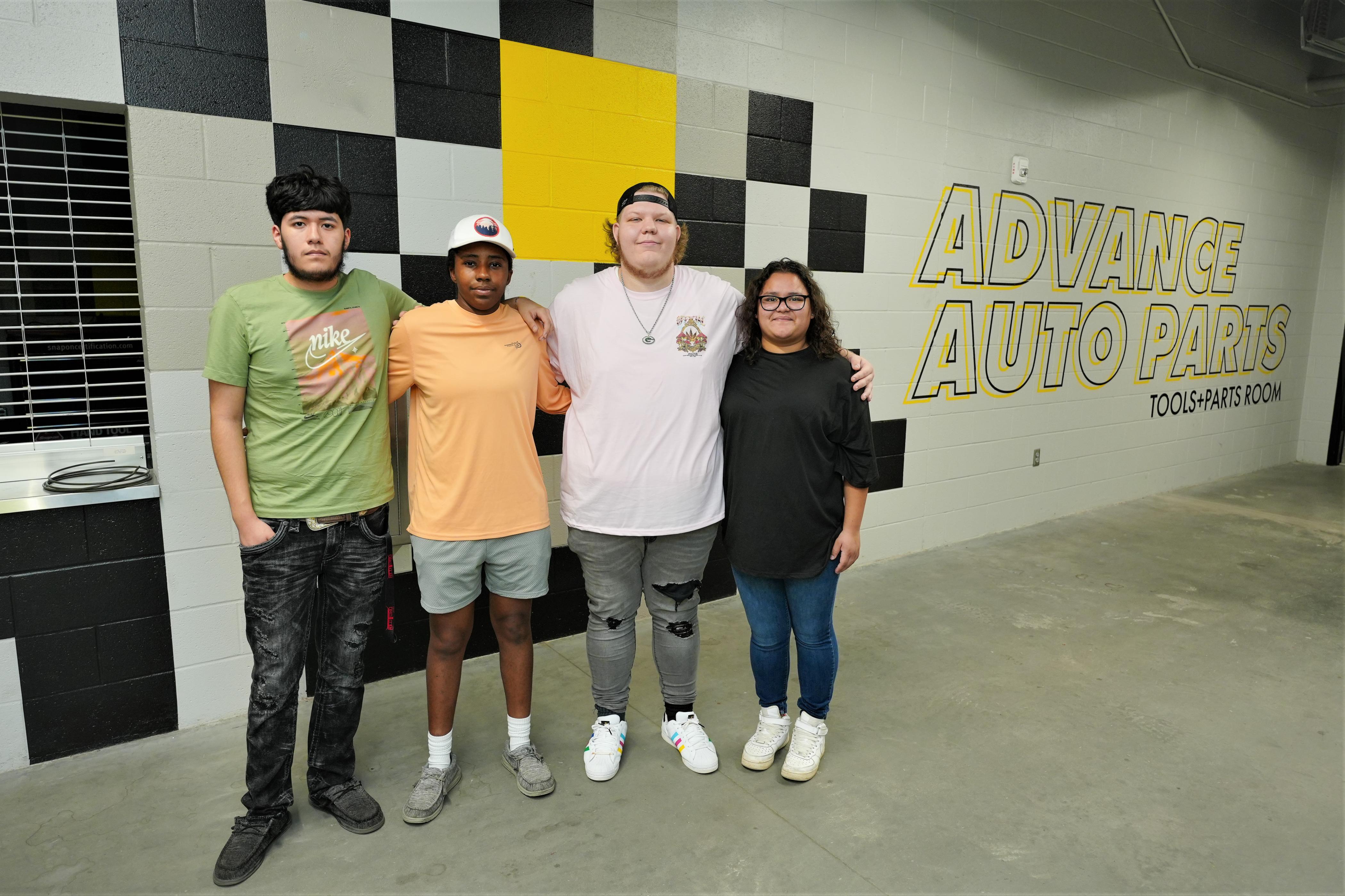 Left to right, Advance Auto Parts Foundation scholarship winners Leonardo Cardoso, Myla Horton, Daniel Fobert, Amy Coronilla Vazquez, (Carson Allmon - not pictured)