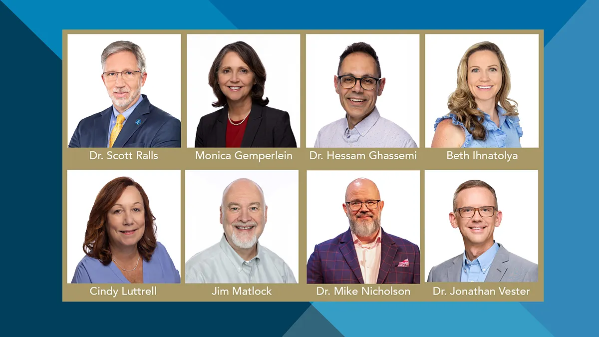 Composite image showing eight Wake Tech administrators and faculty members