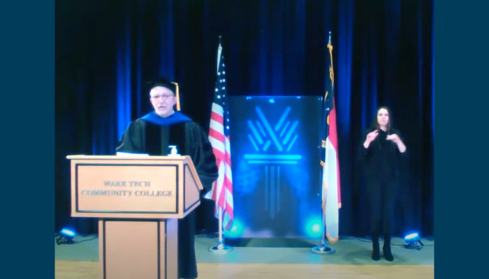 Wake Tech President Dr. Scott Ralls speaks during the graduation ceremony