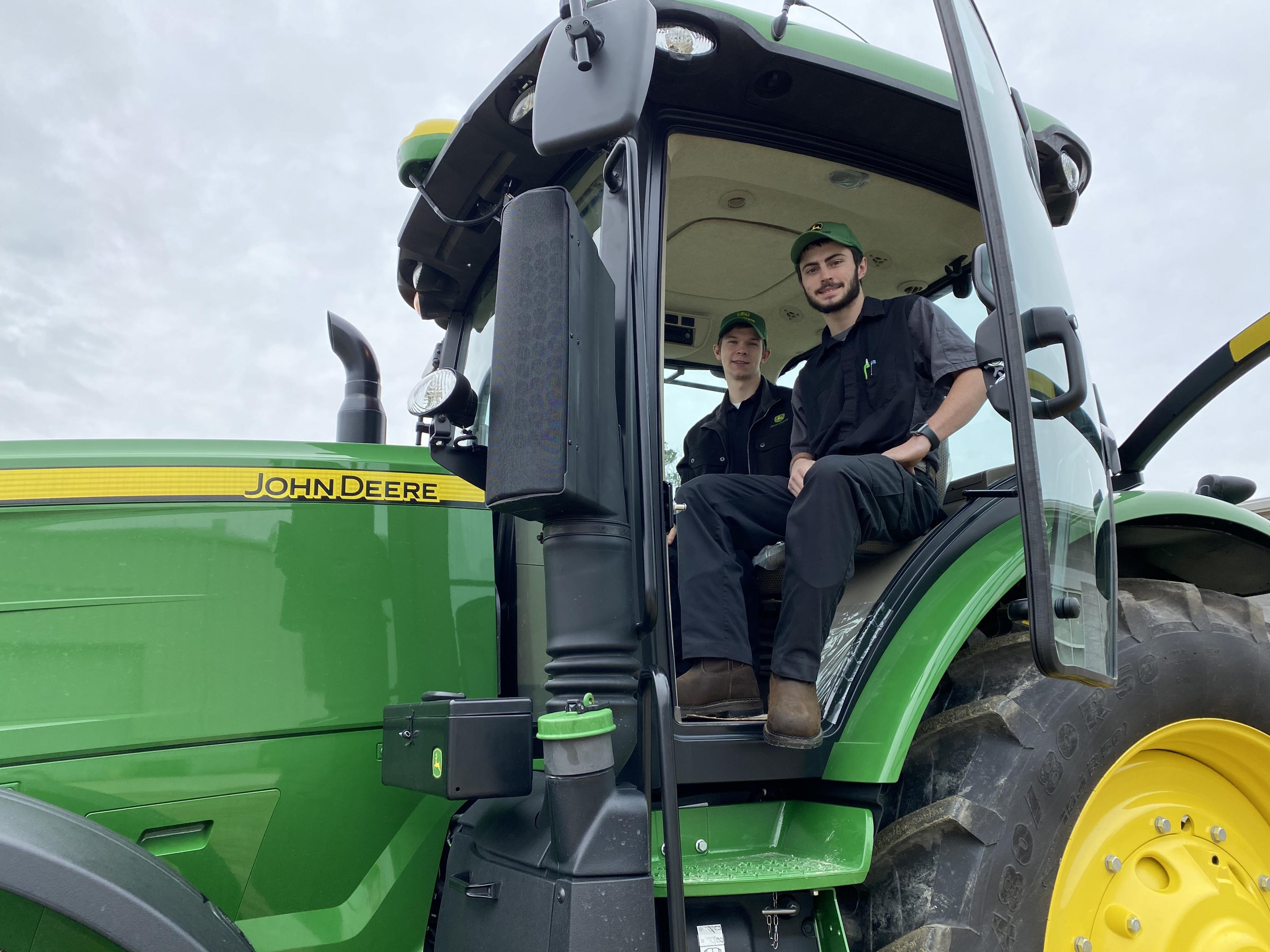 Ag Tech students on self-driving tractor 
