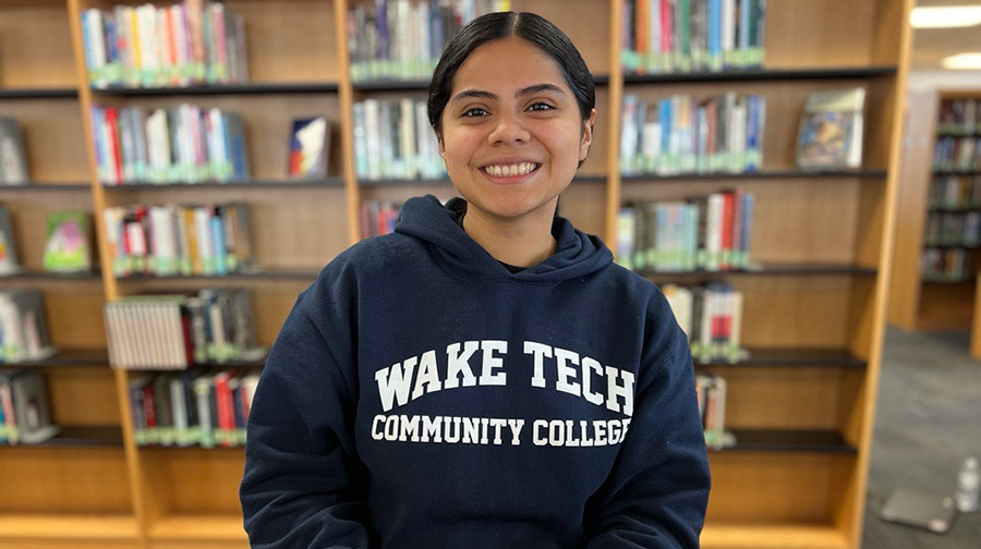 A smiling Wake Tech student is part of the college's record Spring enrollment