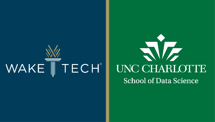 Logos for Wake Tech and UNC-Charlotte's School of Data Science