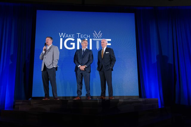 Matt Smith, Executive Director, Wake Tech Foundation; Dr. Scott Ralls, Incoming Wake Tech President; Tom Looney, Chair, Wake Tech Board of Trustees