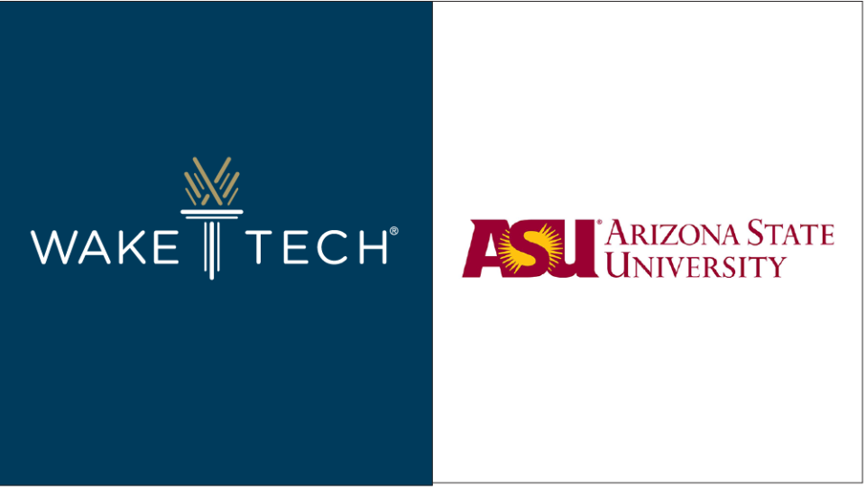 Logos for Wake Tech and Arizona State University