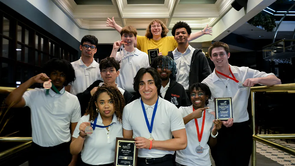 A group of award-winning Wake Tech students pose for a photo at the 2026 SkillsUSA North Carolina State Leadership & Skills Conference.