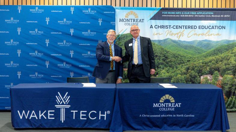 Wake Tech and Montreat College officials sign a credit transfer agreement for two programs