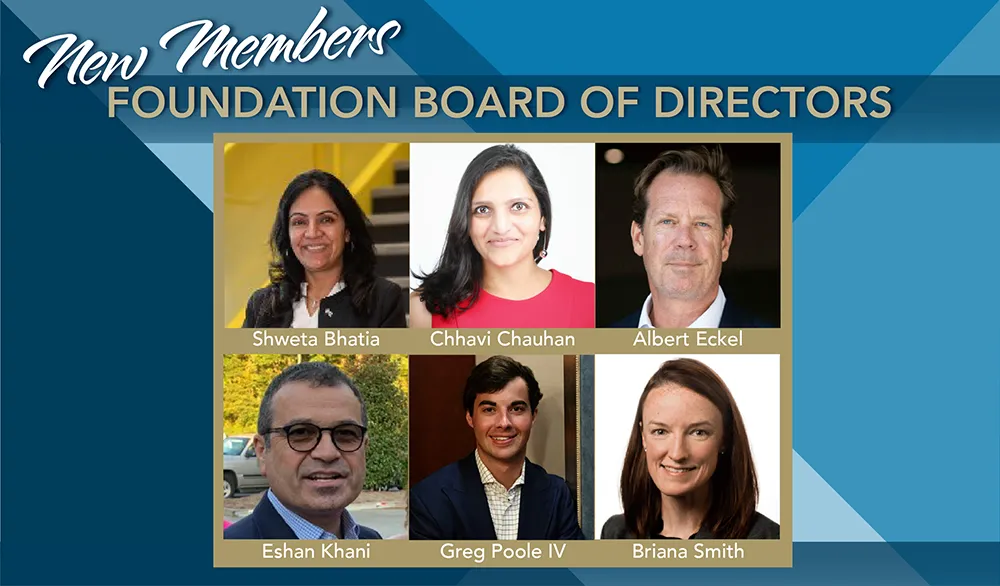 Photos of Wake Tech Foundation's new board members Shweta Bhatia, Dr. Chhavi Chauhan, Albert R. Eckel, Ehsan Khani, Greg Poole IV and Briana (Bri) Smith