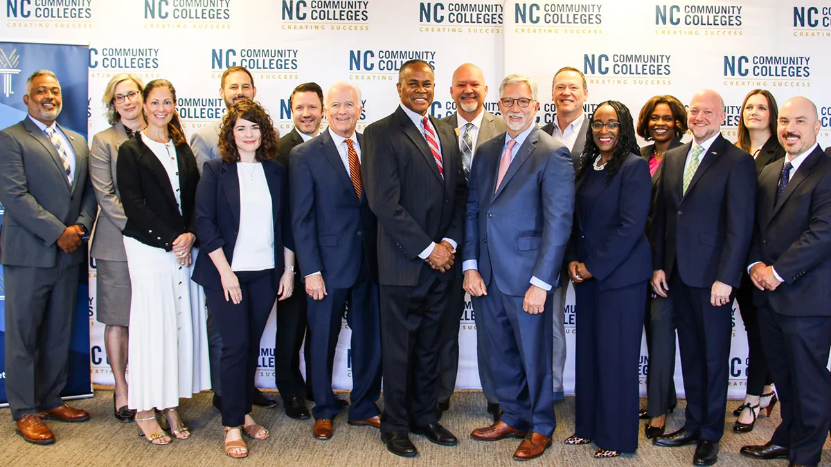 Wake Tech administrators pose for a photo with North Carolina Community College System and William R. Kenan Jr. Charitable Trust officials.