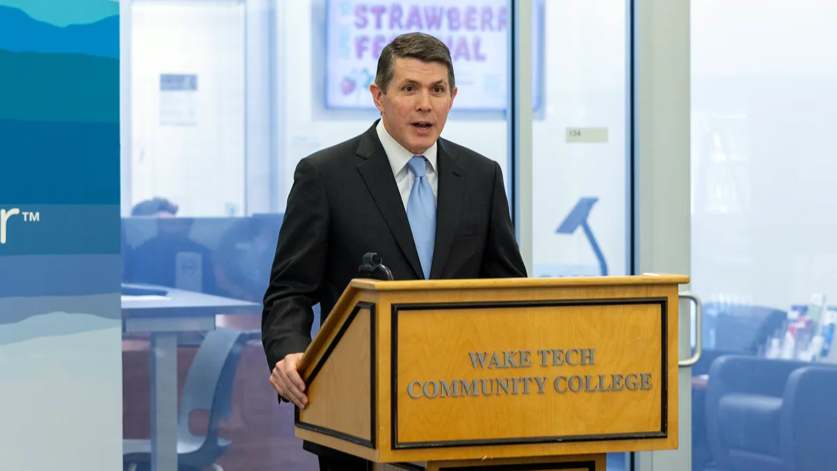 North Carolina State Treasurer Brad Briner discusses financial literacy at Wake Tech.