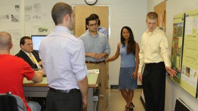 Team shows winning design to Dr. Stephen Scott, Wake Tech President