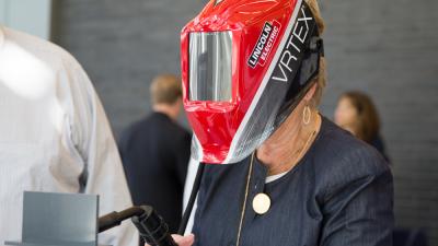 Sheila Ogle testing our new virtual welding simulator.