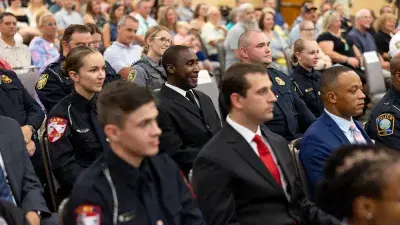 Wake Tech President Dr. Scott Ralls speaks to Basic Law Enforcement Training Academy graduates.