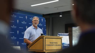 Dr. Scott Ralls, Wake Tech President, speaks about the need for skilled EV charging station technicians.