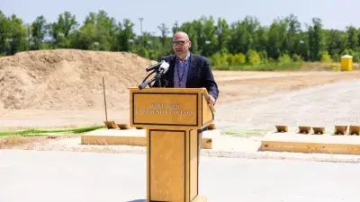Dr. Scott Ralls, Wake Tech President, speaks at the groundbreaking ceremony for the Advanced Technology Center at Wake Tech East.