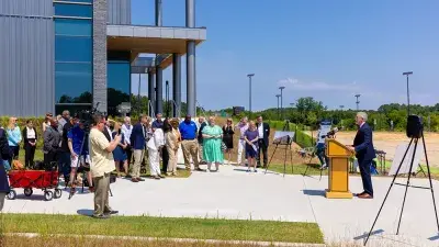 Dr. Scott Ralls, Wake Tech President, speaks at the groundbreaking ceremony for the Advanced Technology Center at Wake Tech East.