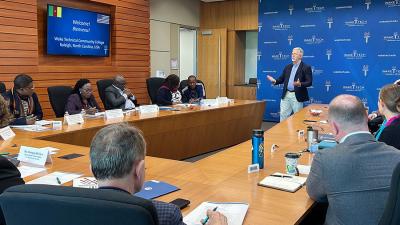 Wake Tech President Dr. Scott Ralls speaks to a delegation from Cameroon's Ministry of Higher Education.