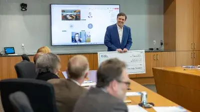 Duke Energy North Carolina President Kendal Bowman speaks to members of Wake Tech's executive team.