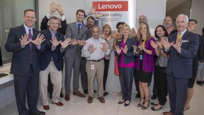 The lobby of the first building at Wake Tech’s RTP Campus will now be known as the Lenovo Grand Lobby.