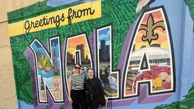 Wake Tech students Savanna Hermann, left, and Mae Malhoit pose for photo in New Orleans.