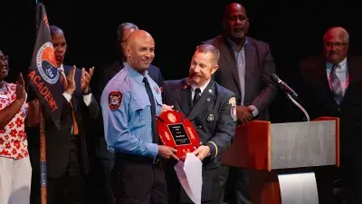 A cadet graduates from the Wake County Fire Academy.