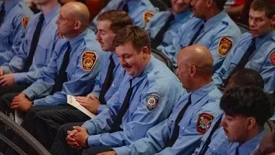 A cadet graduates from the Wake County Fire Academy.