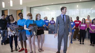 The lobby of the first building at Wake Tech’s RTP Campus will now be known as the Lenovo Grand Lobby.