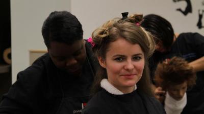 President Dr. Stephen Scott joined members of the Student Government Association getting haircuts in the college Cosmetology Salon.