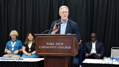 State Rep. James Roberson speaks at Wake Tech's Phi Theta Kappa induction ceremony.