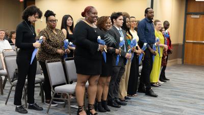 State Rep. James Roberson speaks at Wake Tech's Phi Theta Kappa induction ceremony.