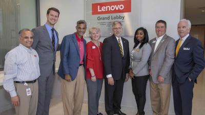 The lobby of the first building at Wake Tech’s RTP Campus will now be known as the Lenovo Grand Lobby.