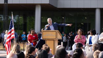 Wake Tech President Dr. Scott Ralls speaks during the opening ceremony for Wake Tech East.