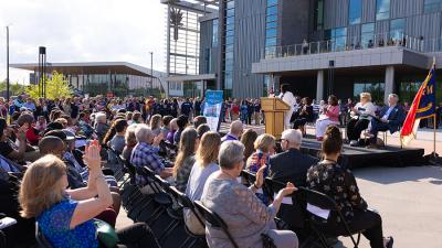 Wake Tech President Dr. Scott Ralls speaks during the opening ceremony for Wake Tech East.