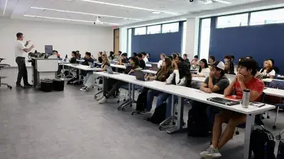 Wake Tech students sit in a classroom on the first day of the 2024-25 academic year.