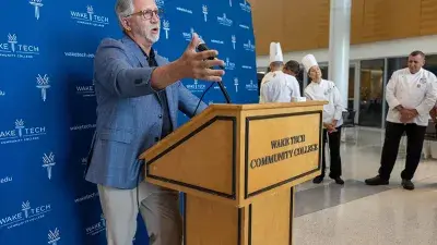 Members of Culinary Team USA prepare dishes for a fundraising dinner at Wake Tech that will help pay for expenses during the team's trip to Germany for the 2028 Culinary Olympics.