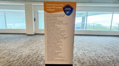 Wake Tech officials pose with the college's Leader College plaque.