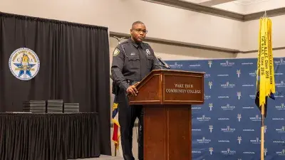 The Wake Tech color guard participates in the BLET graduation ceremony.