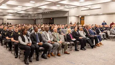 The Wake Tech color guard participates in the BLET graduation ceremony.