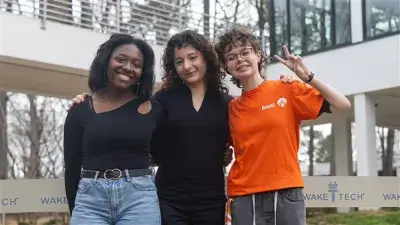 Image of students celebrating the reopening of Building C on the Southern Wake Campus, marking a major milestone in expanding innovative, STEM focused learning spaces for students.
