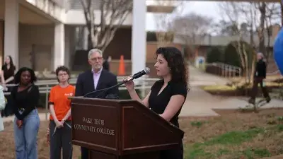 Image of students celebrating the reopening of Building C on the Southern Wake Campus, marking a major milestone in expanding innovative, STEM focused learning spaces for students.