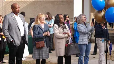 Wake Tech students and faculty attend a ceremony for the reopening of Building C on the Southern Wake Campus.