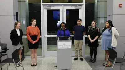 Twelve Wake Tech students were inducted into Sigma Kappa Delta, the national honor society for English and literature excellence at two-year colleges.
