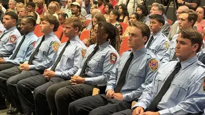 Twenty cadets graduated from the Career in a Year Fire Academy, a partnership between Wake Tech and Wake County, on June 18, 2025.